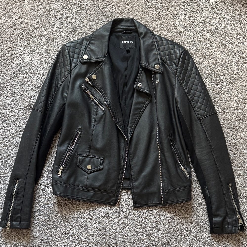 Express Quilted Black Leather Jacket for Women